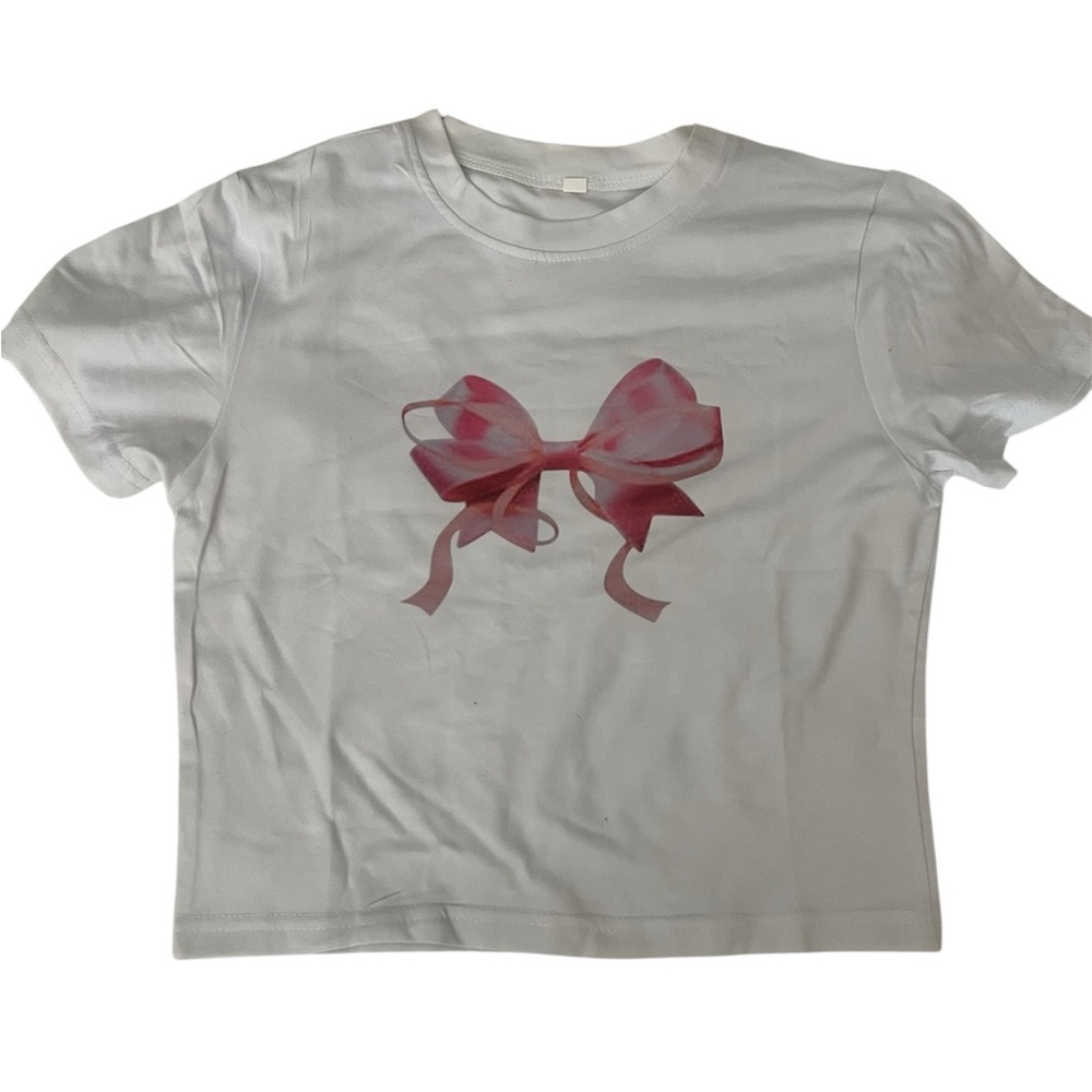 Kids White T-Shirt with Pink Bow Design